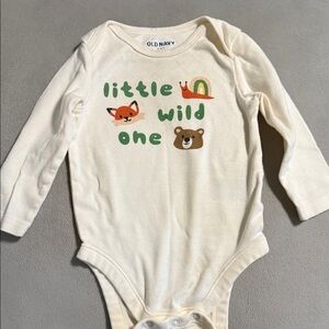 Old Navy Cream "Little Wild One" Long-Sleeve Baby One-Piece